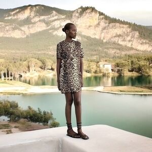 ZARA Trafaluc Animal Print Sheath Dress Short Sleeve Mini Size S VG